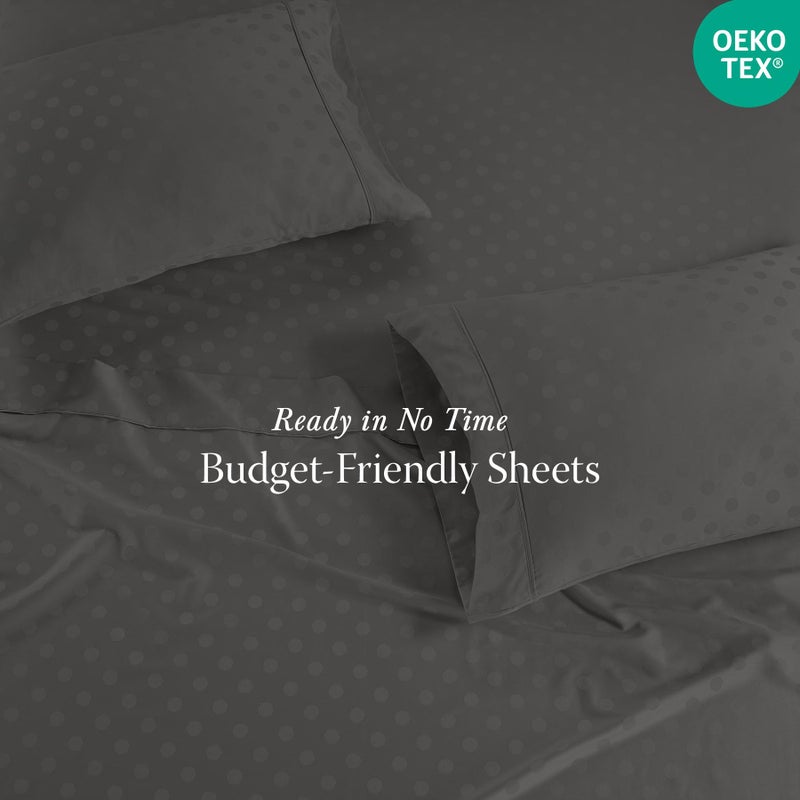 Threadmill Cotton Queen Sheet Set | 100% Cotton Sheets for Queen Size Bed | Damask Jacquard Queen Bed Sheets Set with 16â€ Deep Pocket | Soft Sateen Weave 4-Piece Cooling Bedding Set | Dark Grey - Image 4